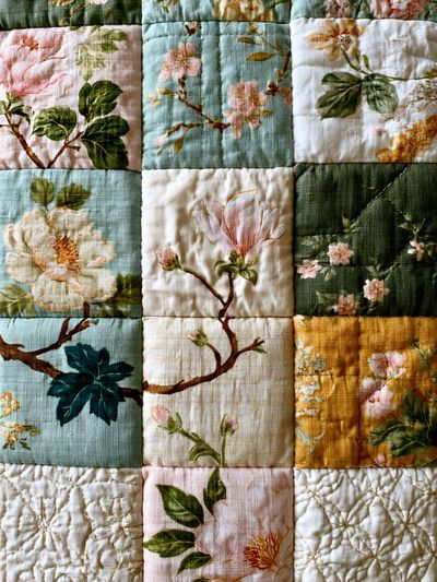 Floral Quilt Botanical Print. poster