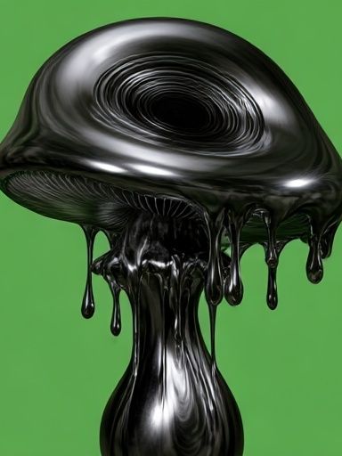 Glossy Black Mushroom Print. poster detail