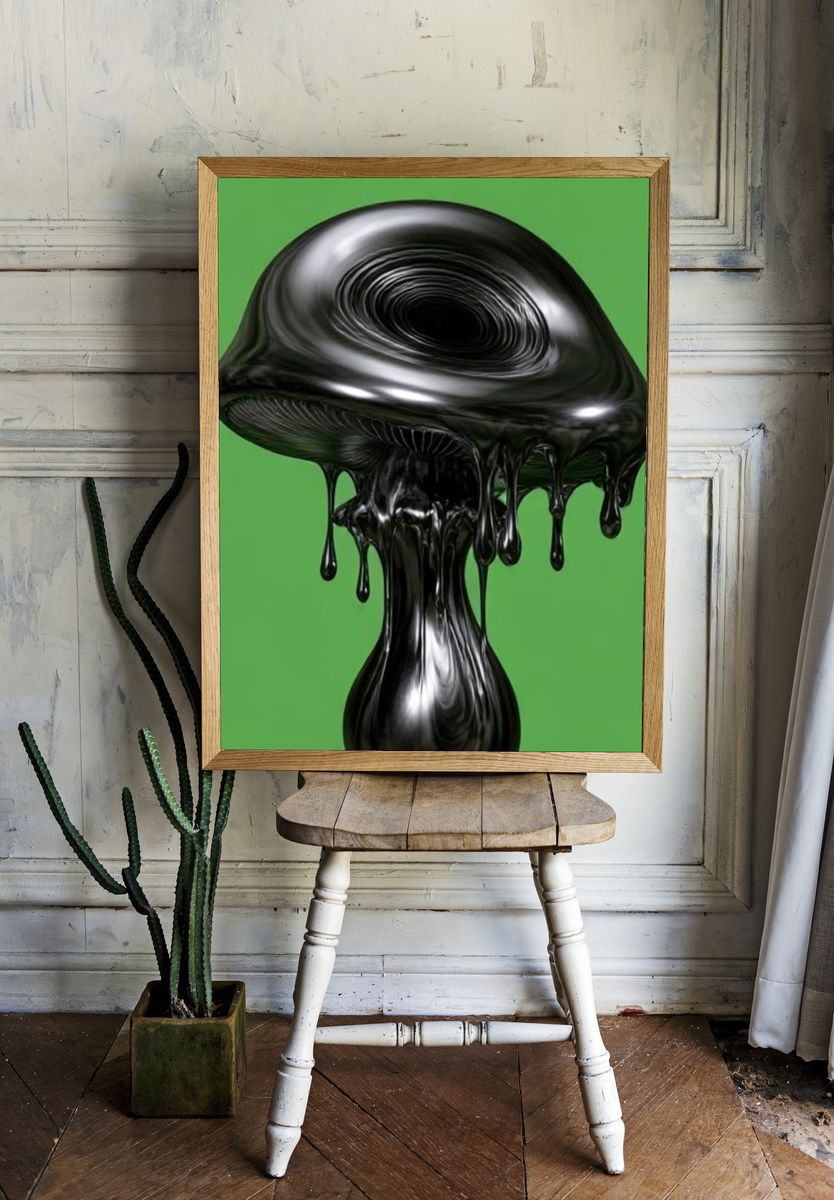 Glossy Black Mushroom Print. — room view 1