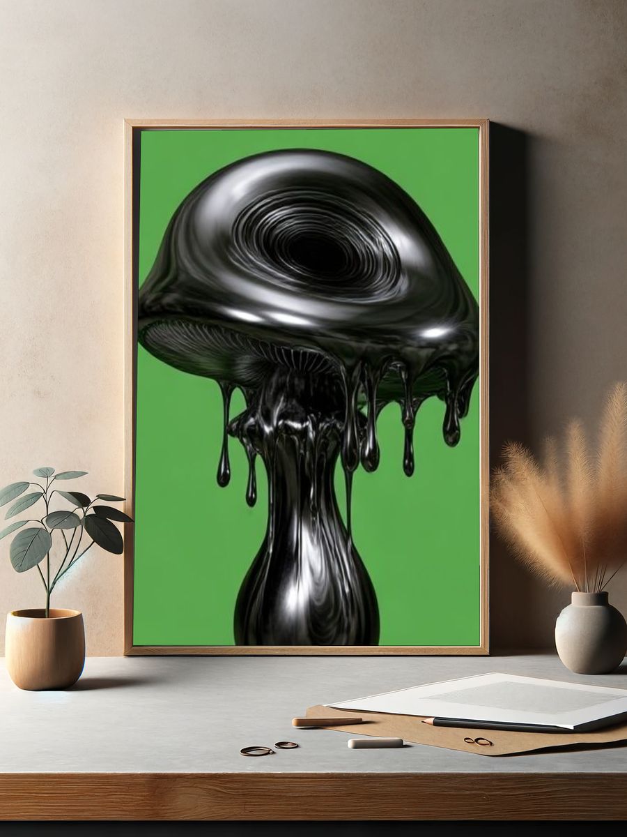 Glossy Black Mushroom Print. — room view 2