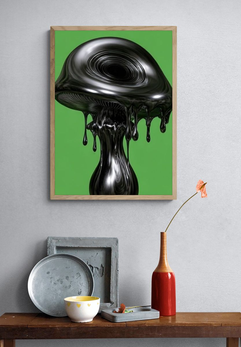 Glossy Black Mushroom Print. — room view 3
