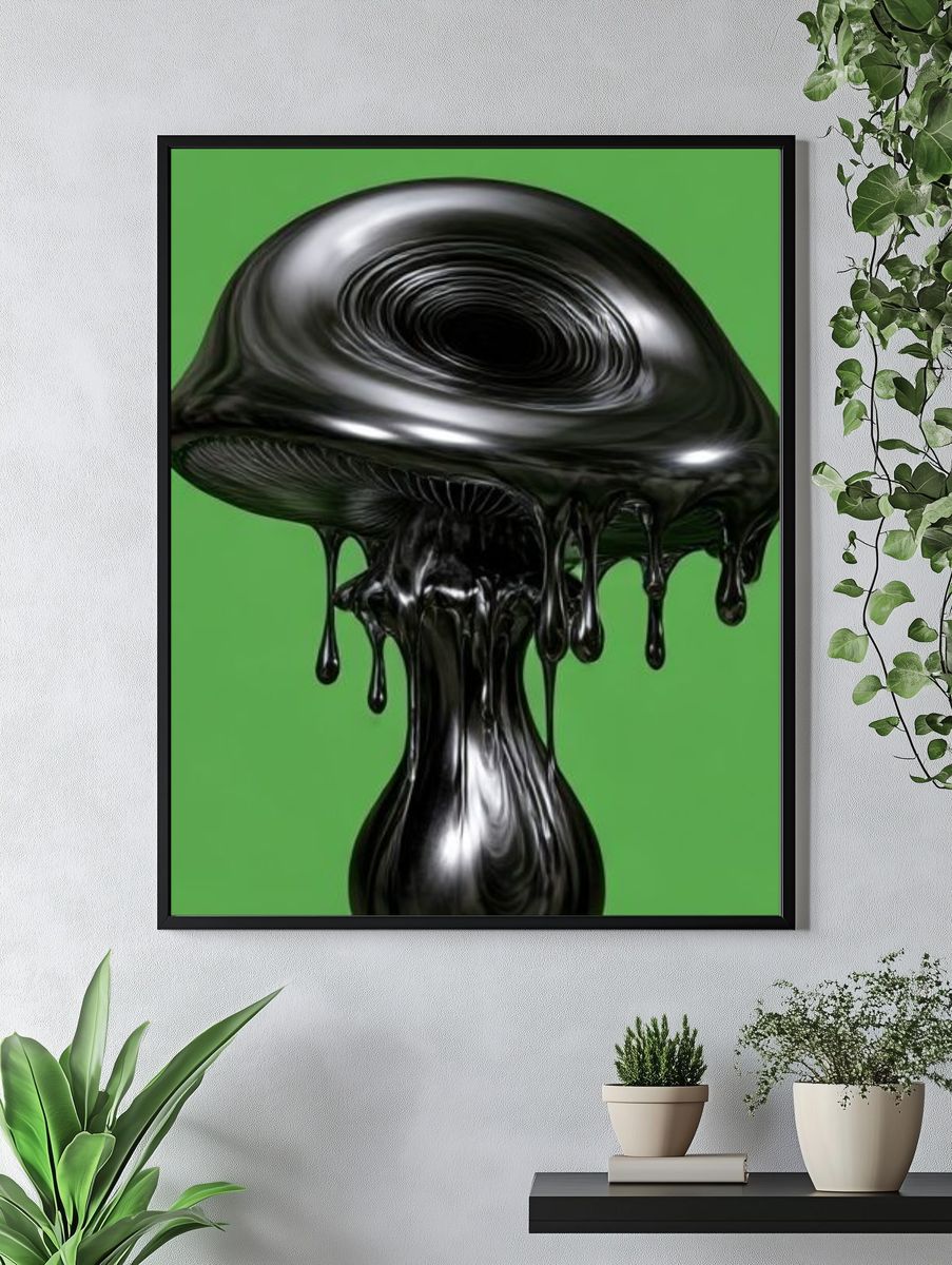 Glossy Black Mushroom Print. — room view 4