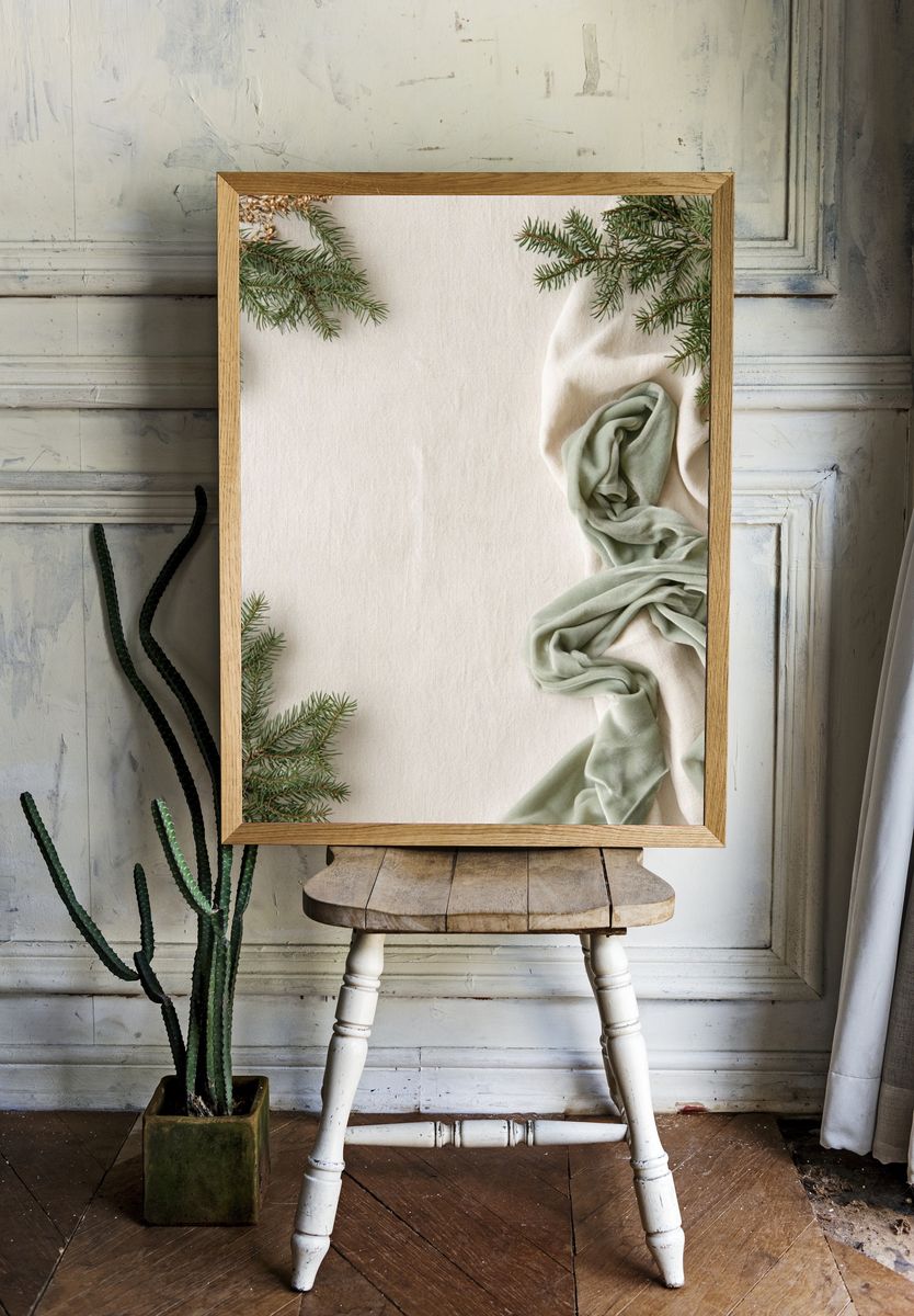 Winter Evergreen Still Life Print. room preview