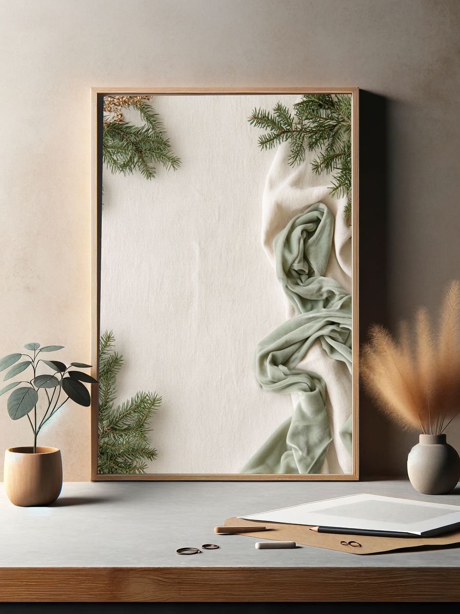Winter Evergreen Still Life Print. — room view 2