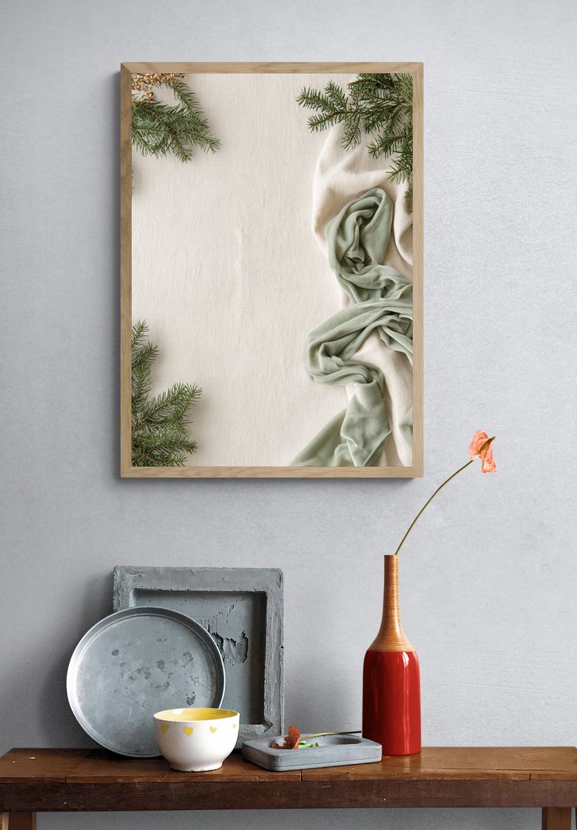 Winter Evergreen Still Life Print. — room view 3