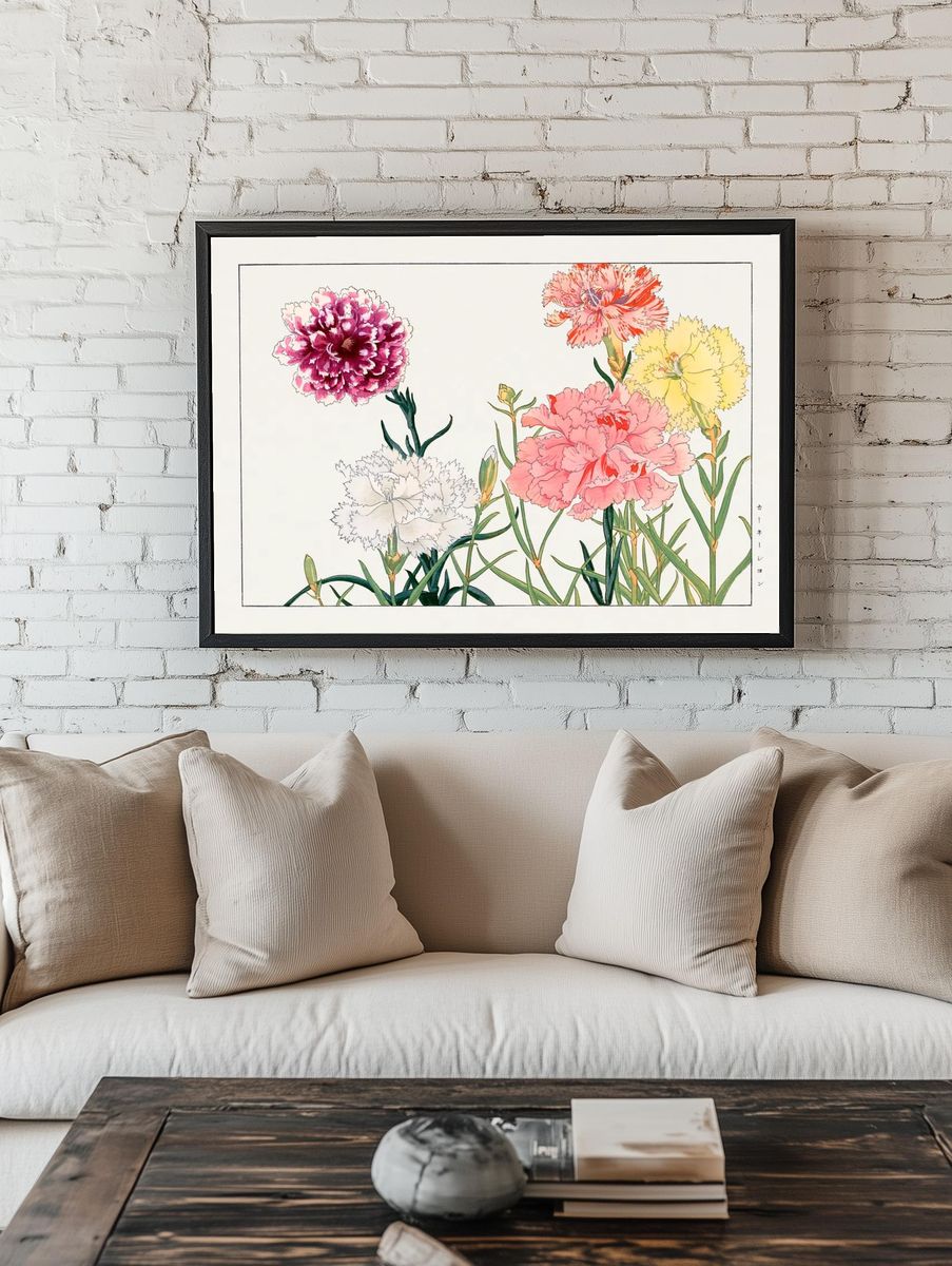 Carnation flower, Japanese woodblock art. — room view 1