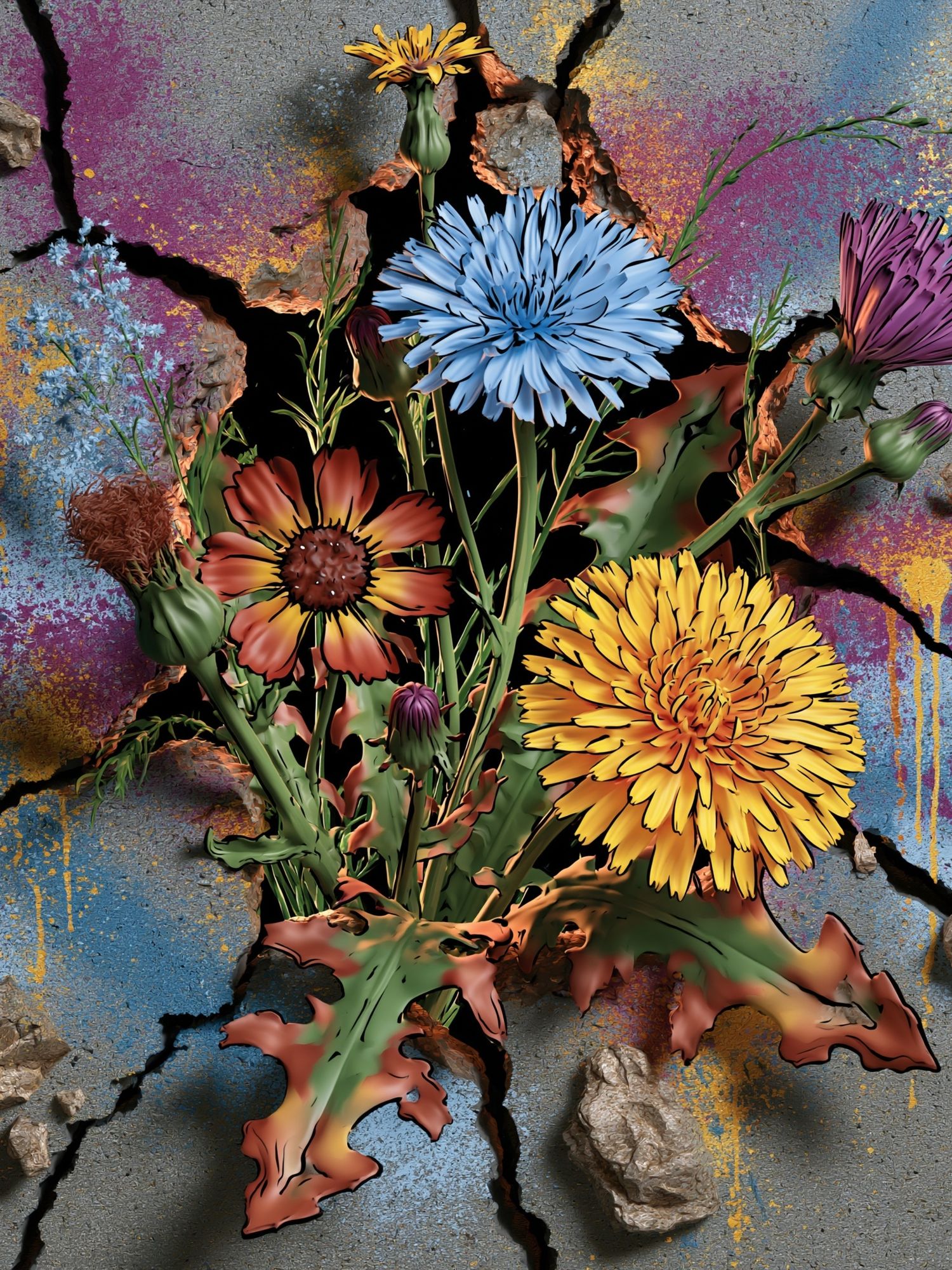 Cracked Bloom Floral Illustration Poster. poster — botanical art