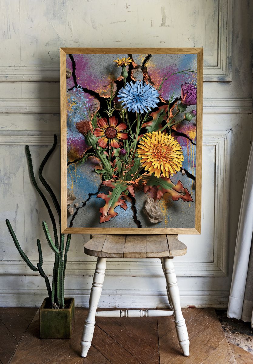 Cracked Bloom Floral Illustration Poster. room preview