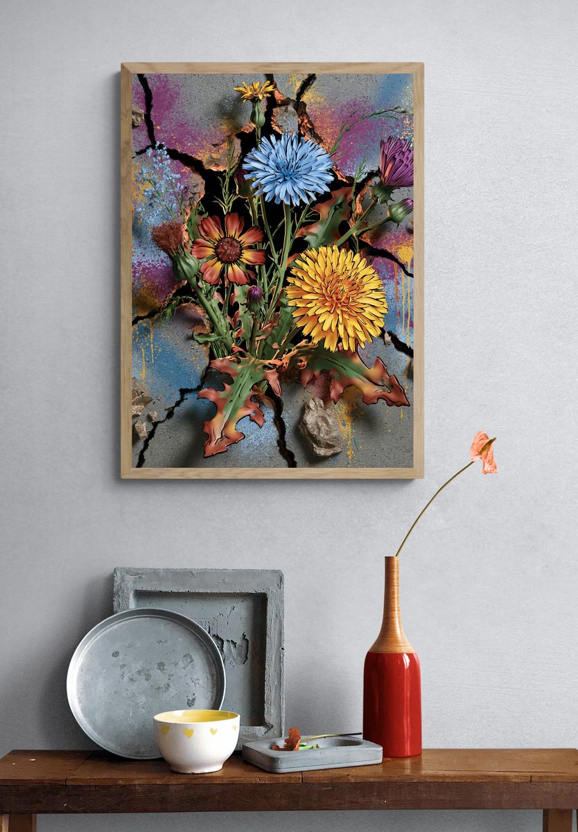 Cracked Bloom Floral Illustration Poster. — room view 3