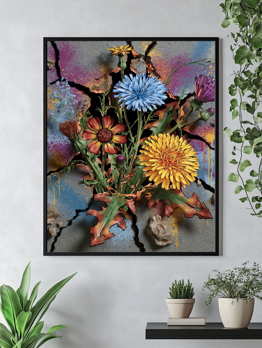 Cracked Bloom Floral Illustration Poster. — room view 4