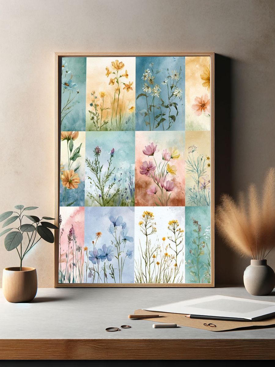 Wildflower Watercolor Botanical Print. — room view 2