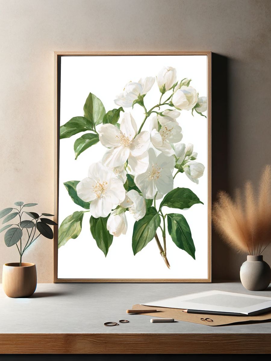 White Blossom Botanical Print. — room view 2