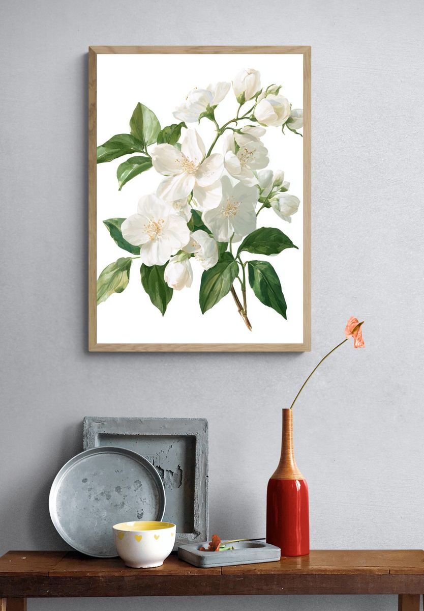 White Blossom Botanical Print. — room view 3