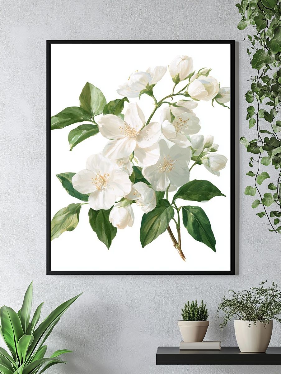 White Blossom Botanical Print. — room view 4