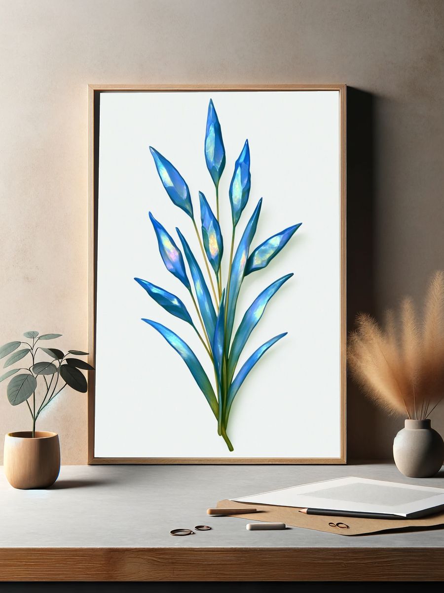 Blue Botanical Leaf Print. — room view 2