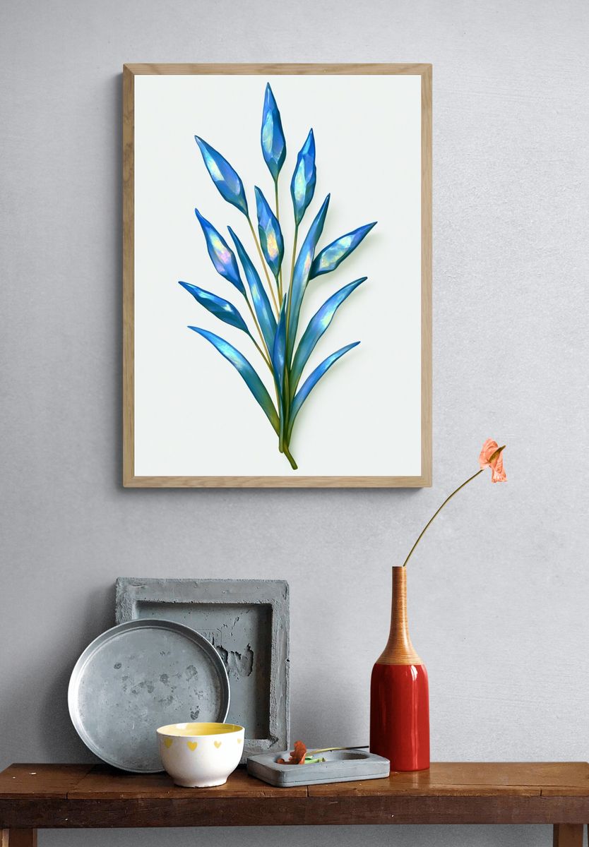 Blue Botanical Leaf Print. — room view 3