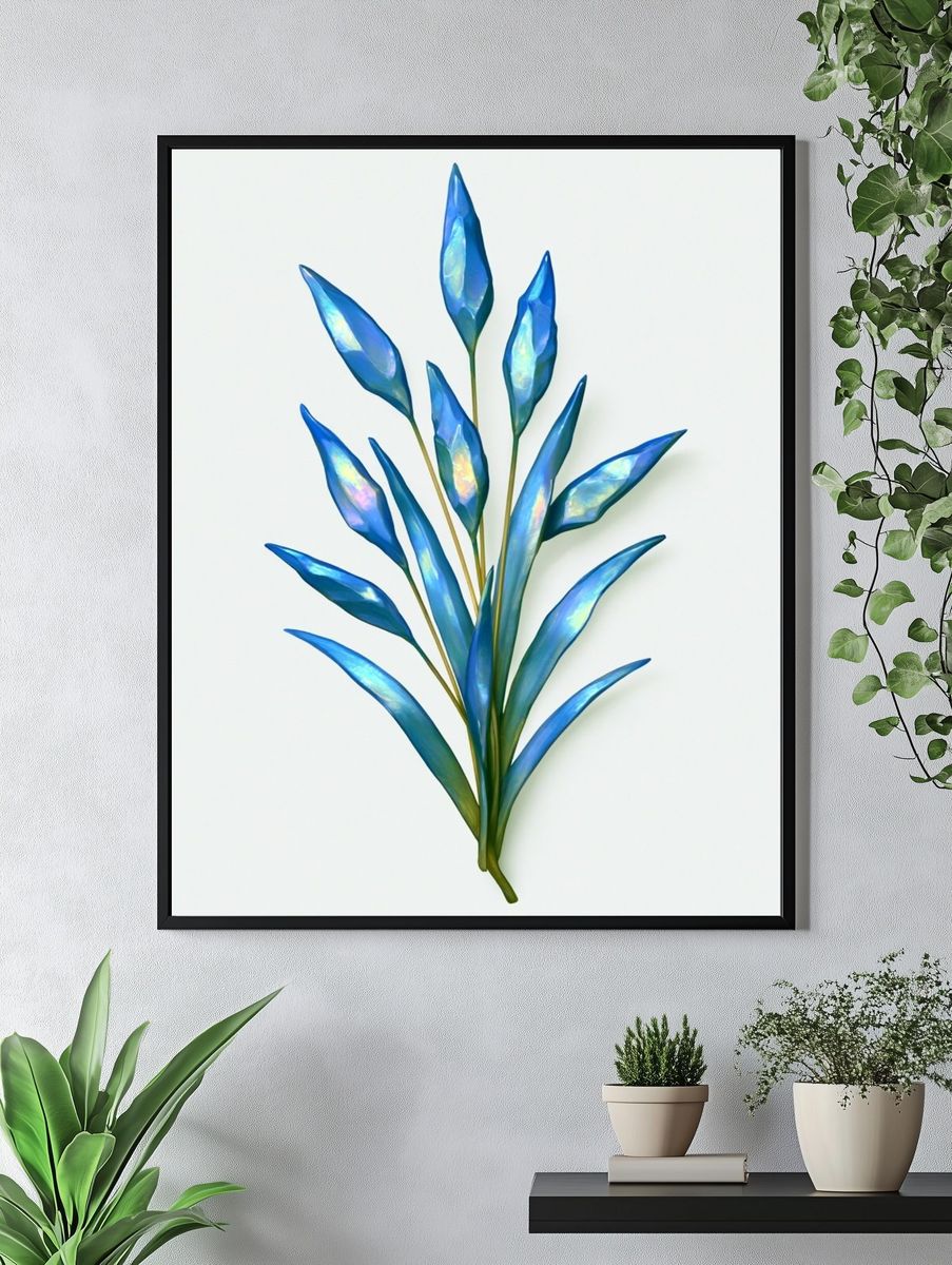 Blue Botanical Leaf Print. — room view 4