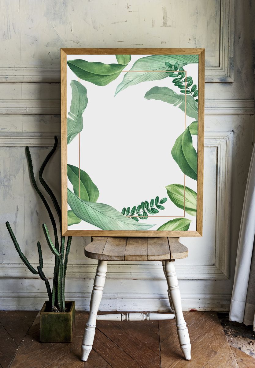 Hand drawn tropical leaves white. — room view 1