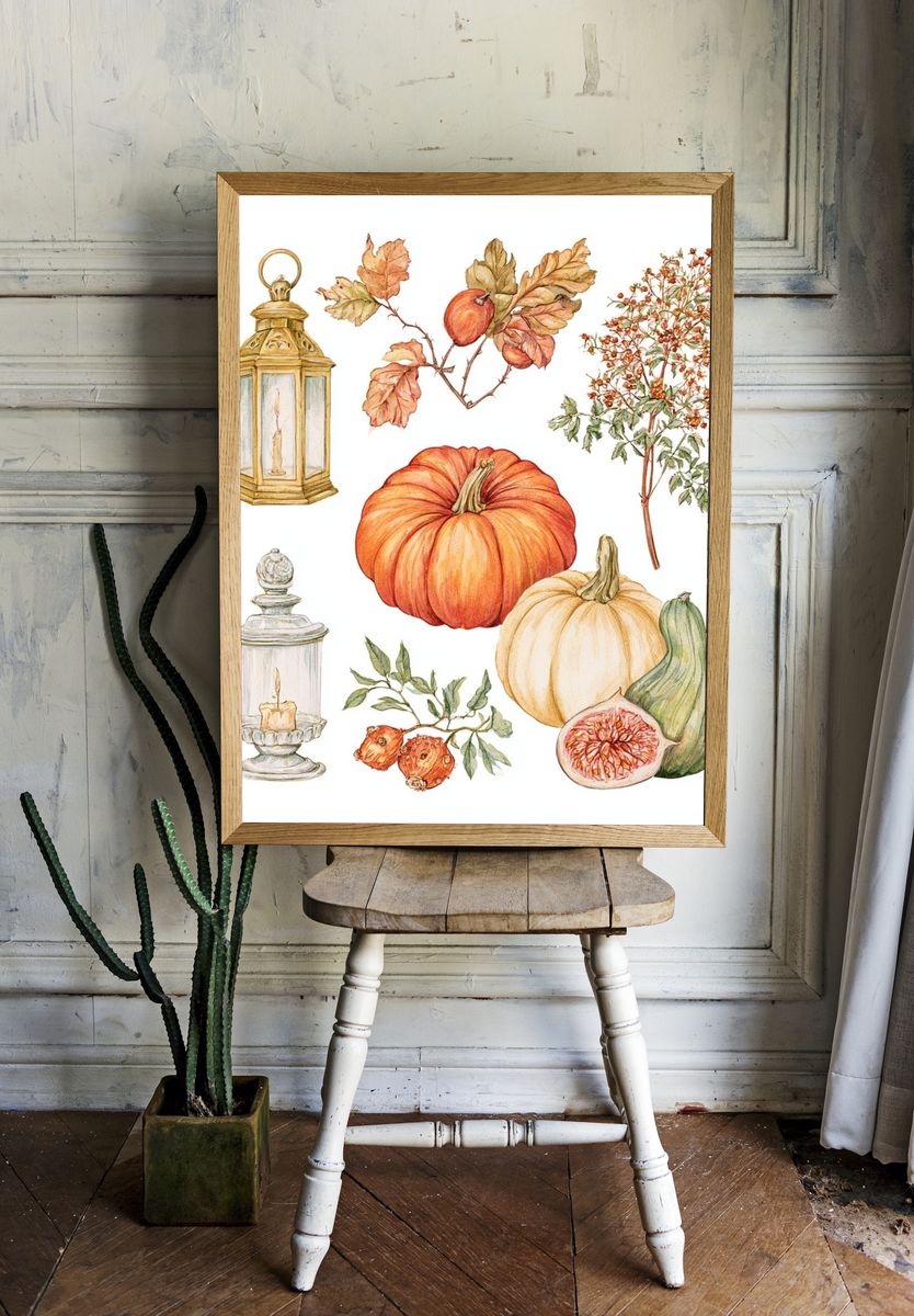 Autumn Harvest Botanical Print. room preview