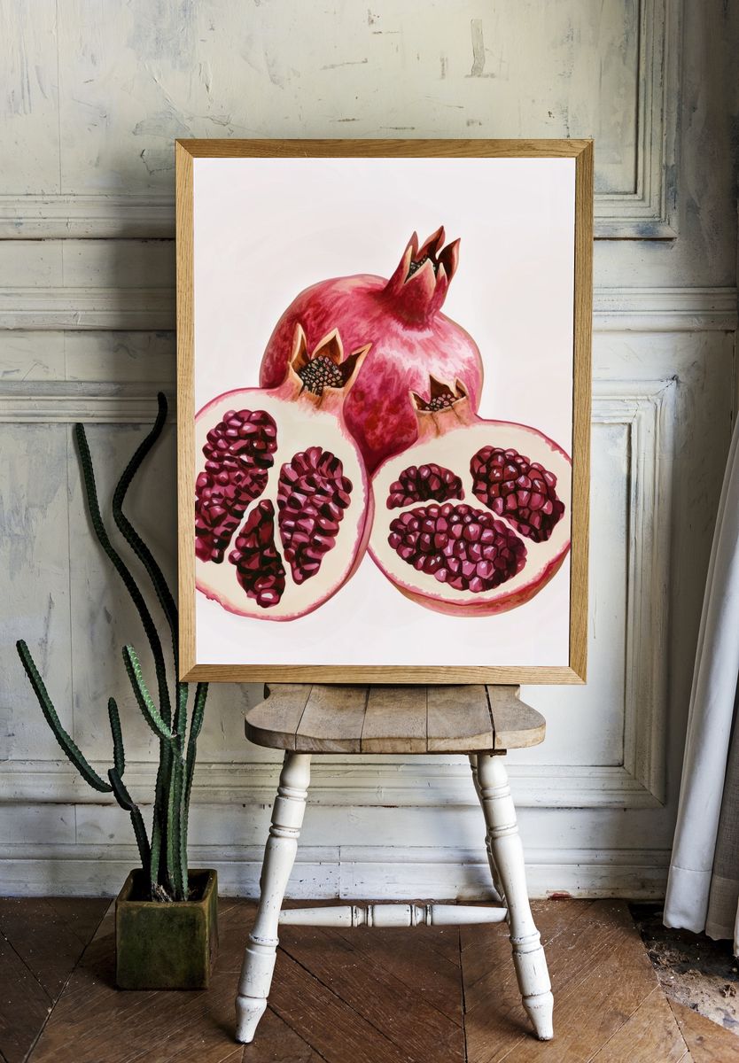 Pomegranate Still Life Illustration Poster. room preview