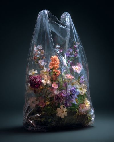 Plastic-Wrapped Flowers Illustration Print. poster print