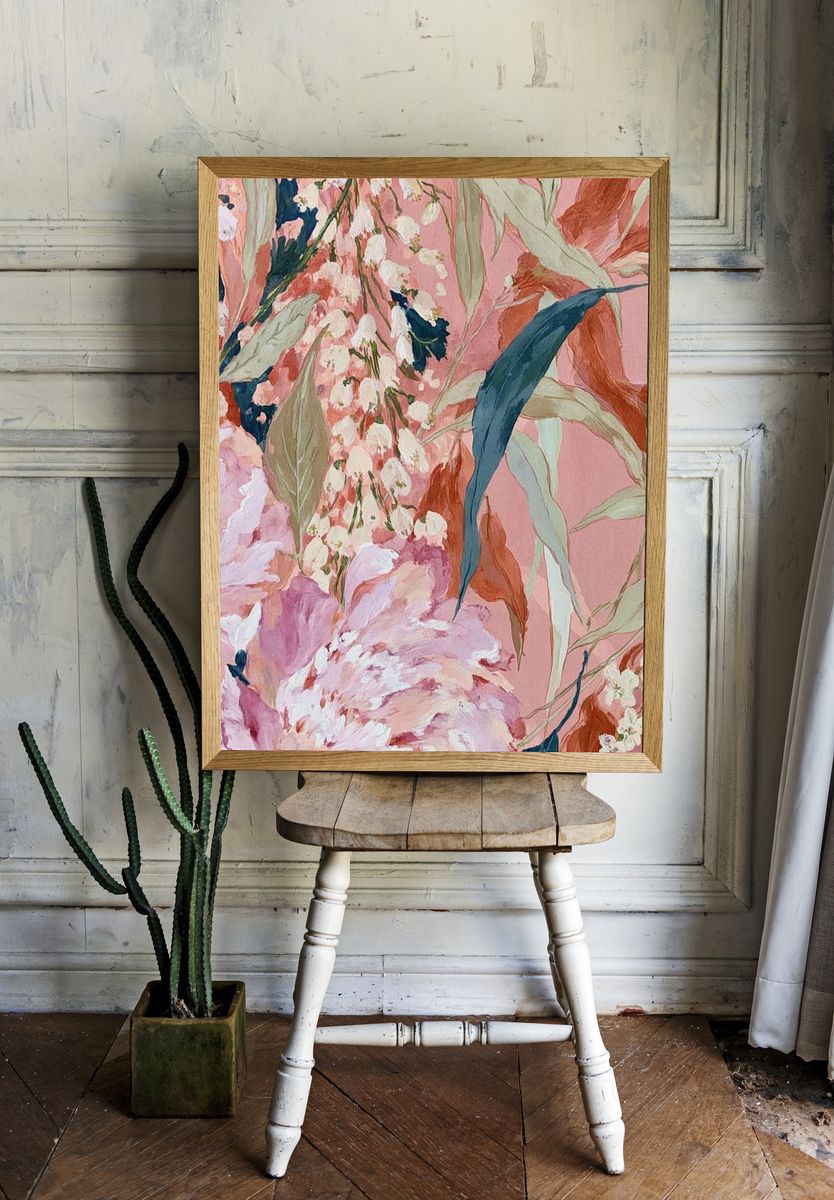 Pink Floral Botanical Poster. — room view 1