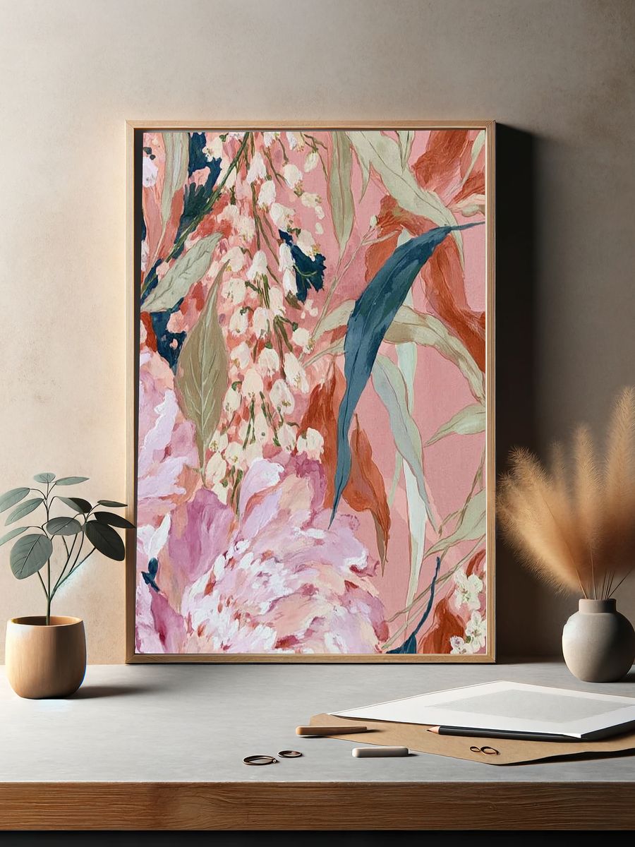 Pink Floral Botanical Poster. — room view 2