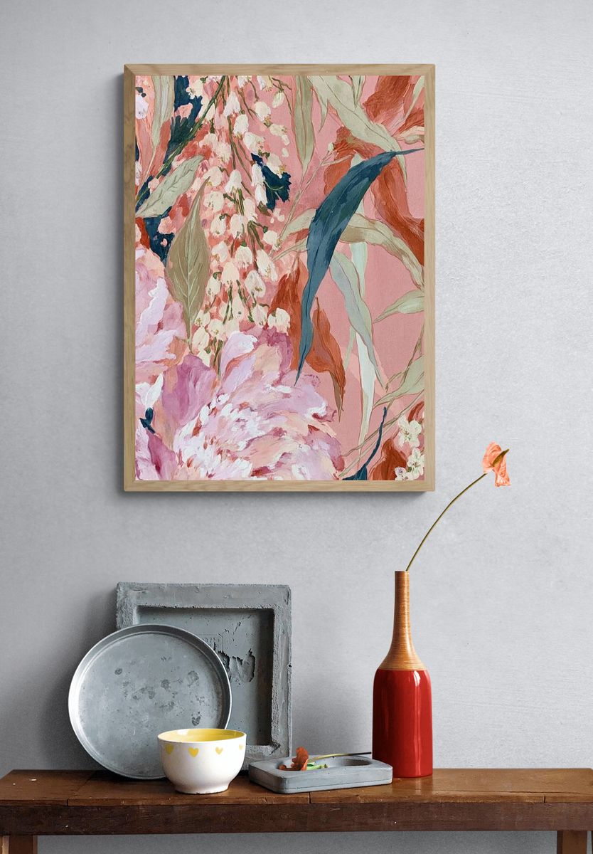 Pink Floral Botanical Poster. — room view 3