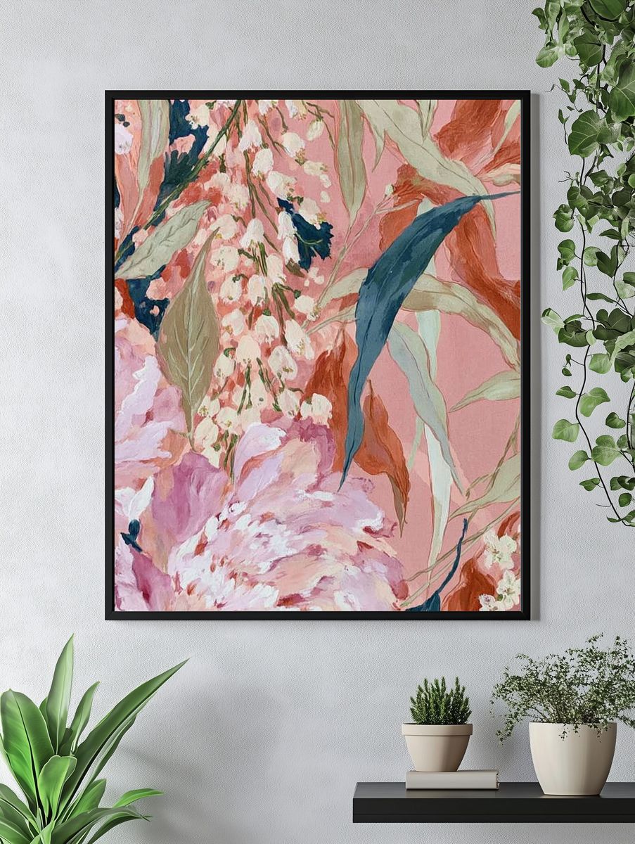 Pink Floral Botanical Poster. — room view 4