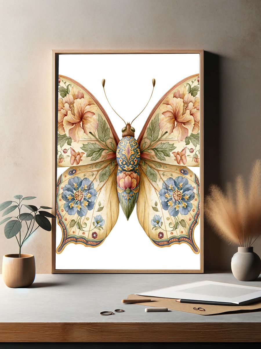 Floral Butterfly Watercolor Print. — room view 2