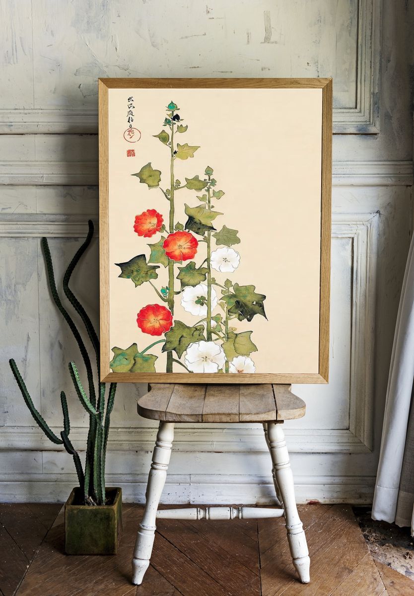 Japanese hollyhock flowers (1801) vintage. room preview