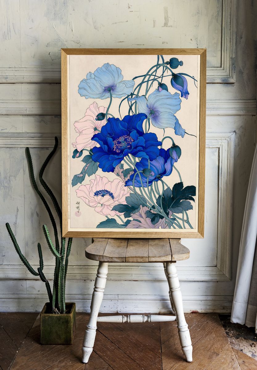 Blue Peonies Botanical Print. — room view 1