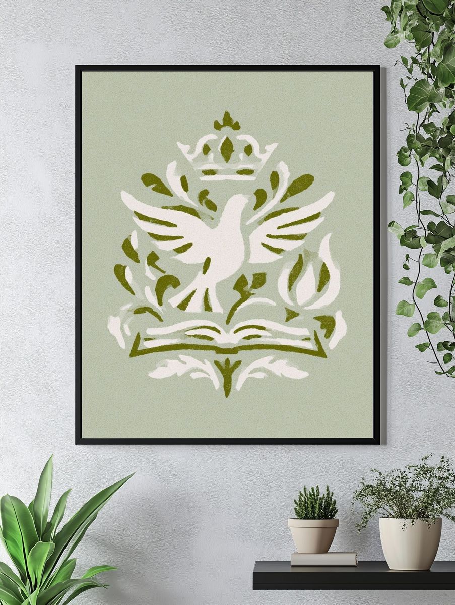 Dove and Book Botanical Poster. — room view 4