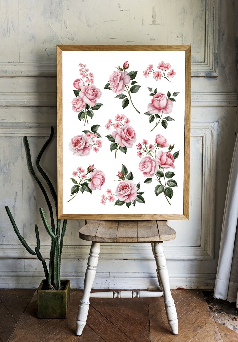 Pink Roses Botanical Print. — room view 1