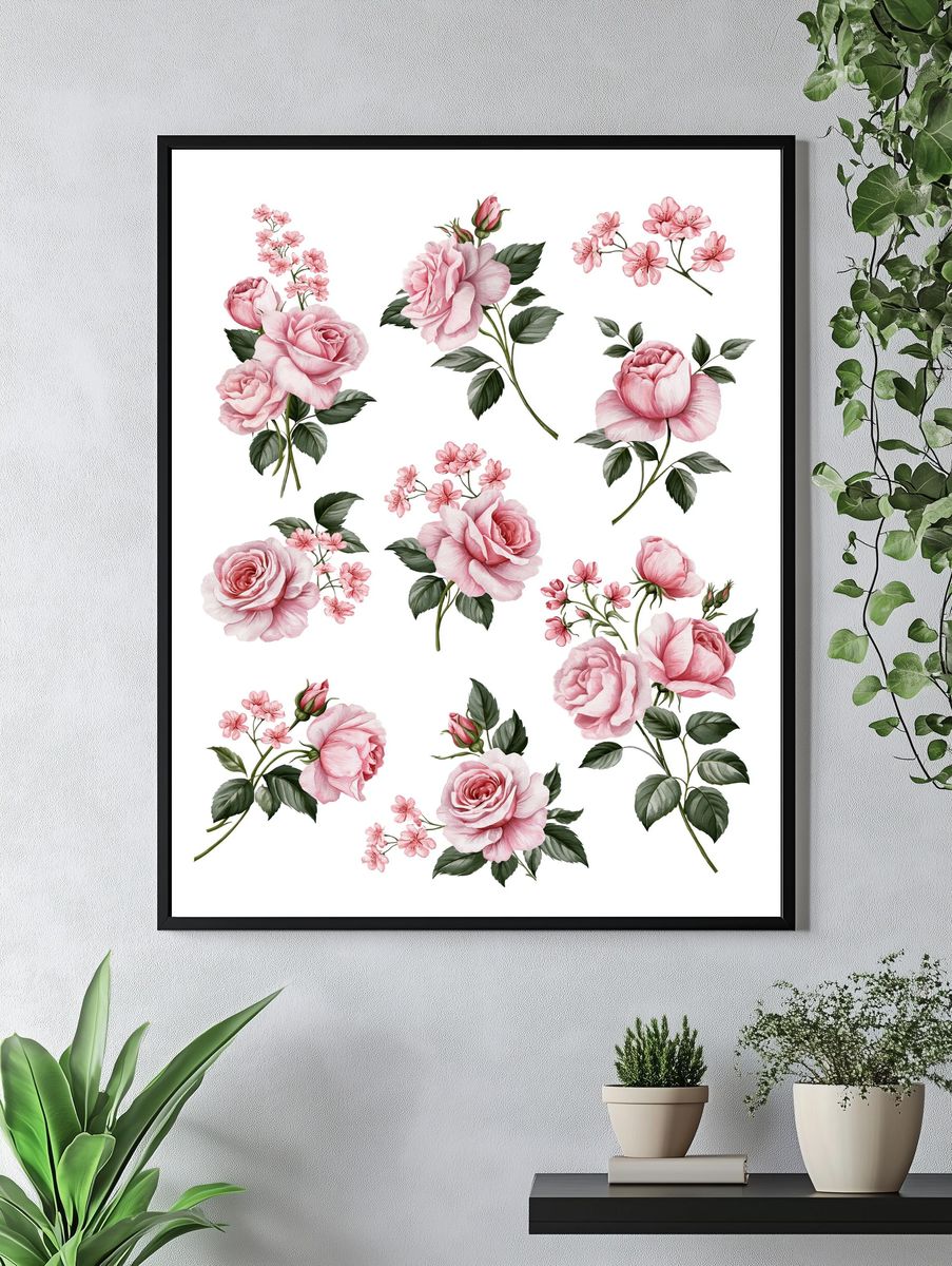 Pink Roses Botanical Print. — room view 4