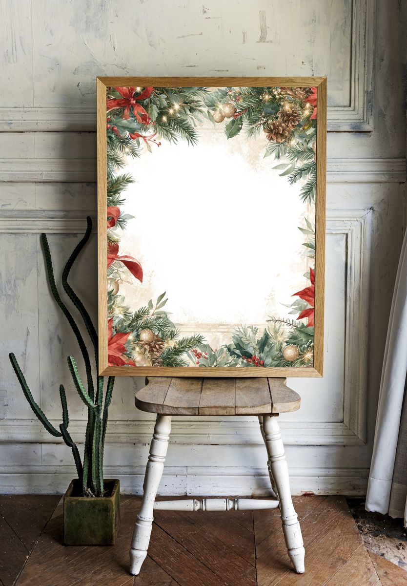 Christmas Floral Wreath Poster. — room view 1