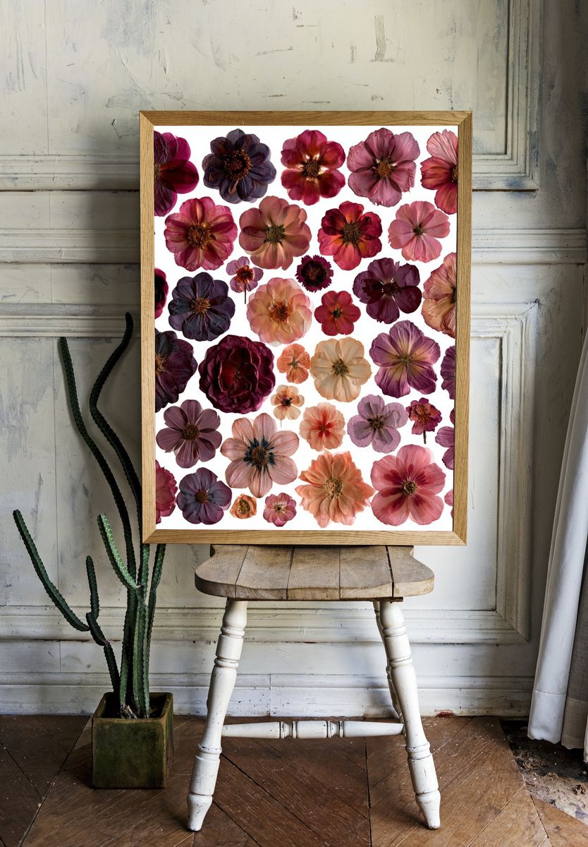 Pressed Flower Bouquet Botanical Print. room preview