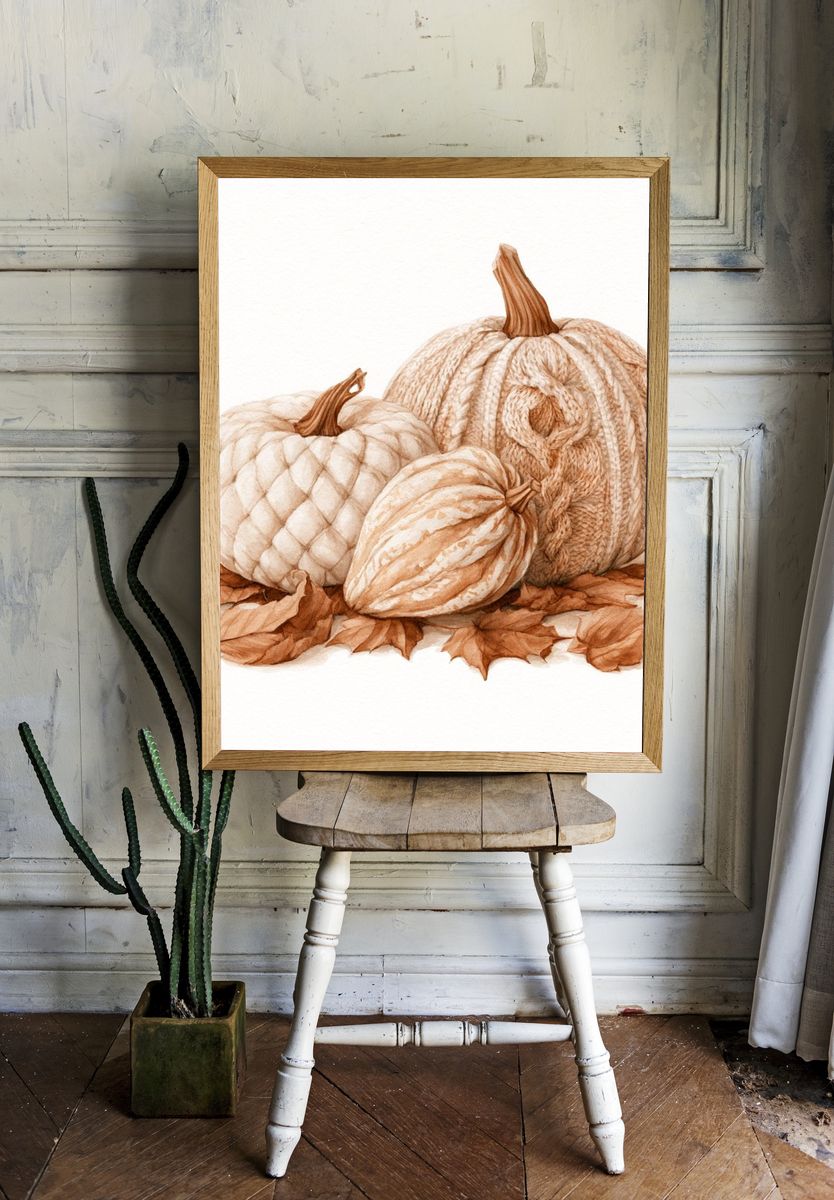 Autumn Pumpkins Watercolor Print. — room view 1