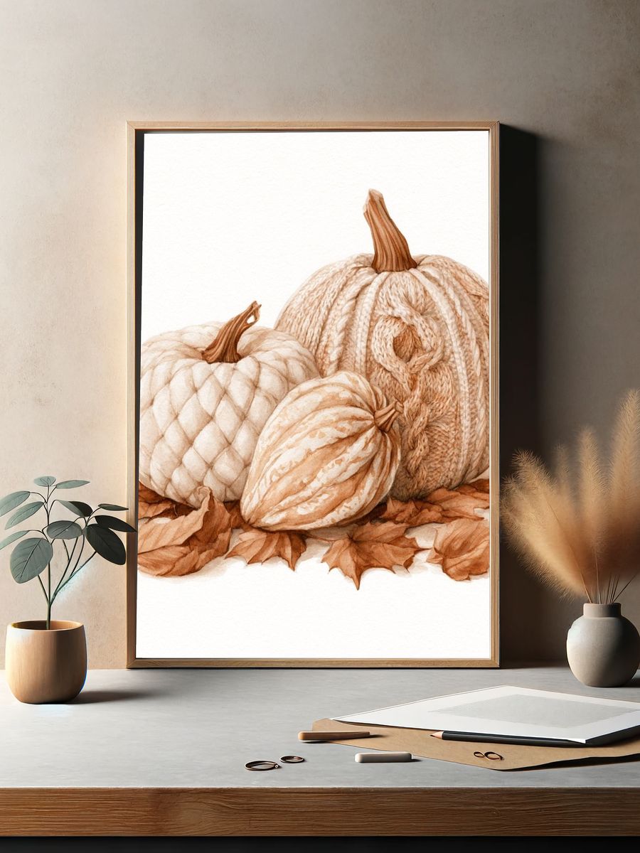Autumn Pumpkins Watercolor Print. — room view 2