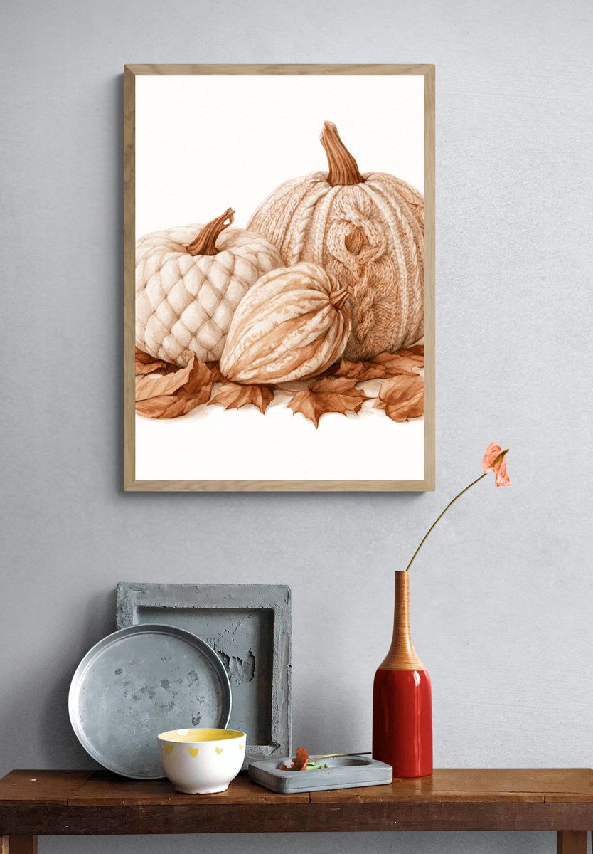 Autumn Pumpkins Watercolor Print. — room view 3