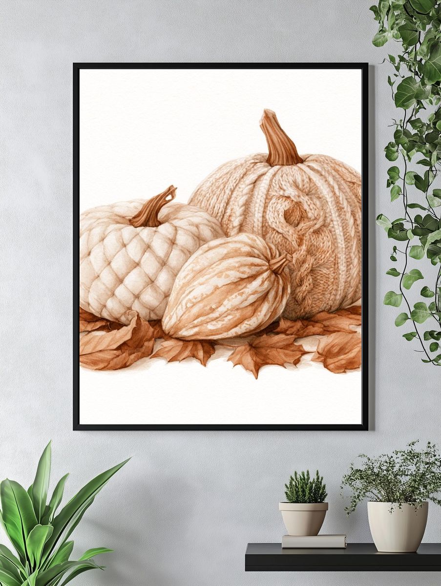 Autumn Pumpkins Watercolor Print. — room view 4
