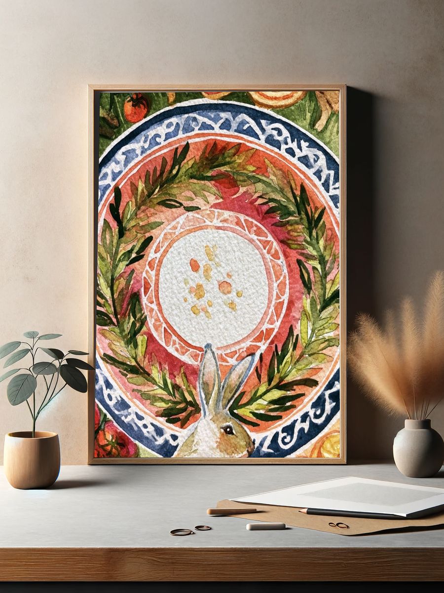 Botanical Wreath Rabbit Poster. — room view 2