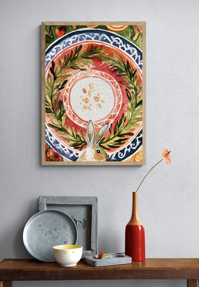 Botanical Wreath Rabbit Poster. — room view 3