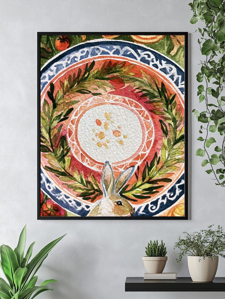 Botanical Wreath Rabbit Poster. — room view 4