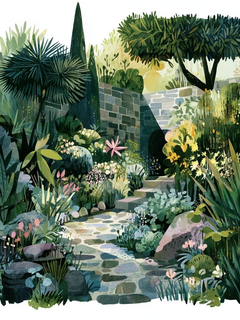 Lush Garden Path Illustration Poster. poster — botanical art