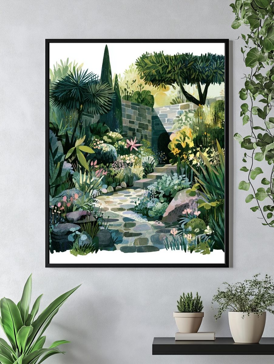 Lush Garden Path Illustration Poster. — room view 4