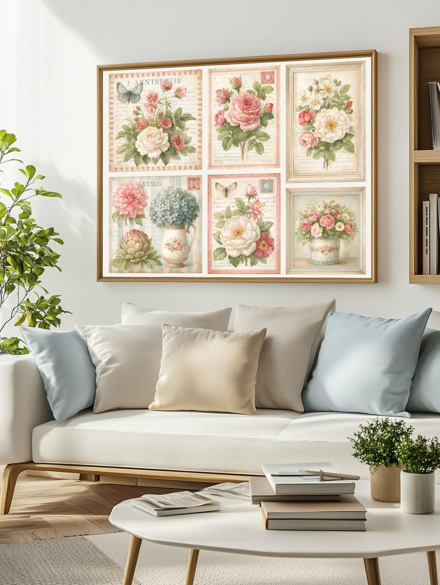 Vintage Floral Collage Poster. — room view 2