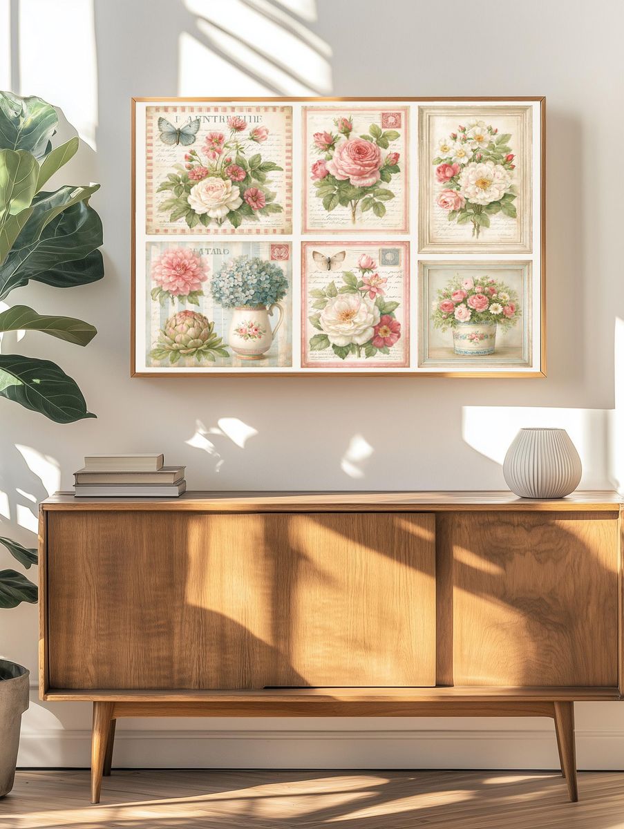 Vintage Floral Collage Poster. — room view 3