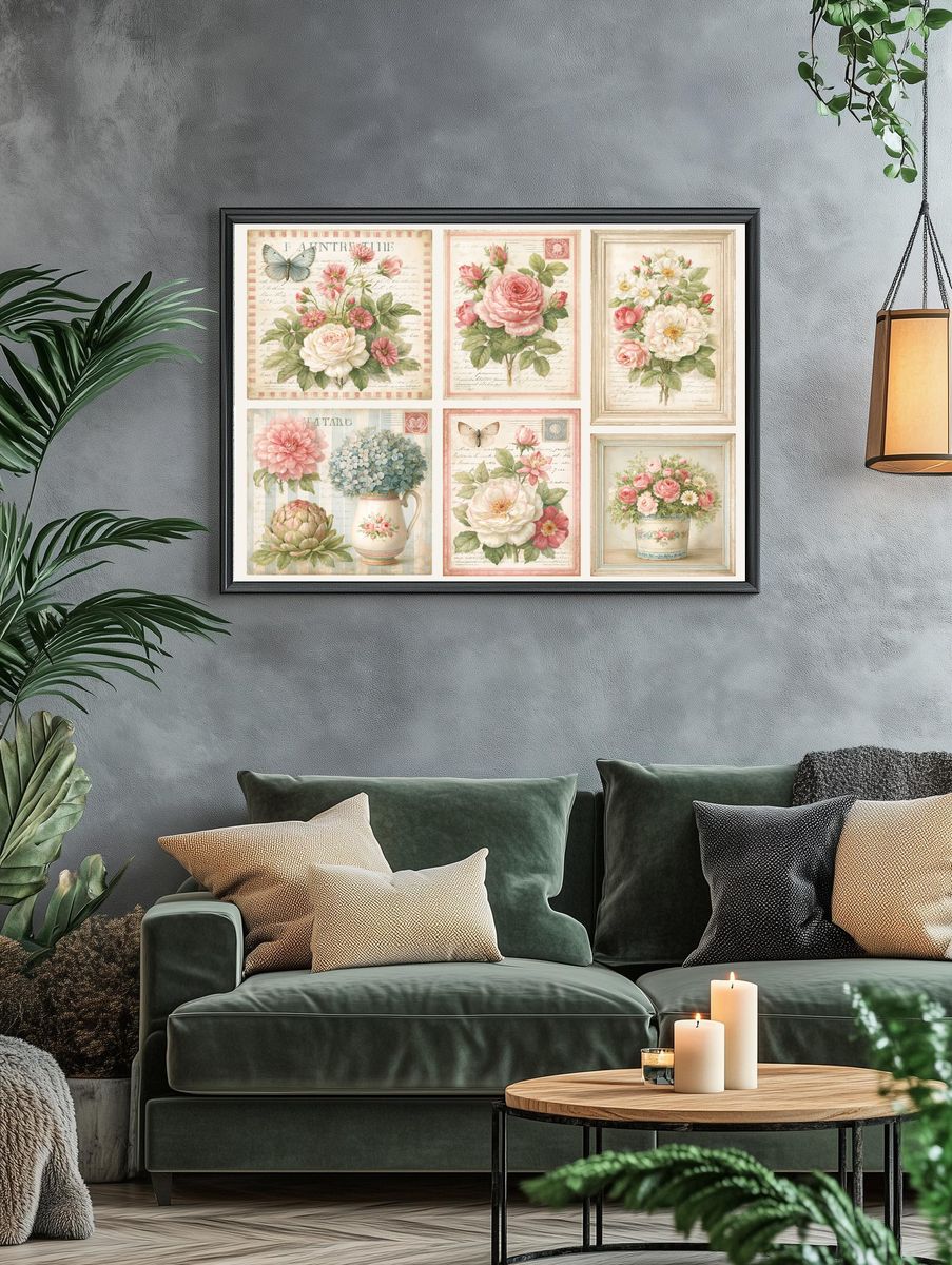Vintage Floral Collage Poster. — room view 4