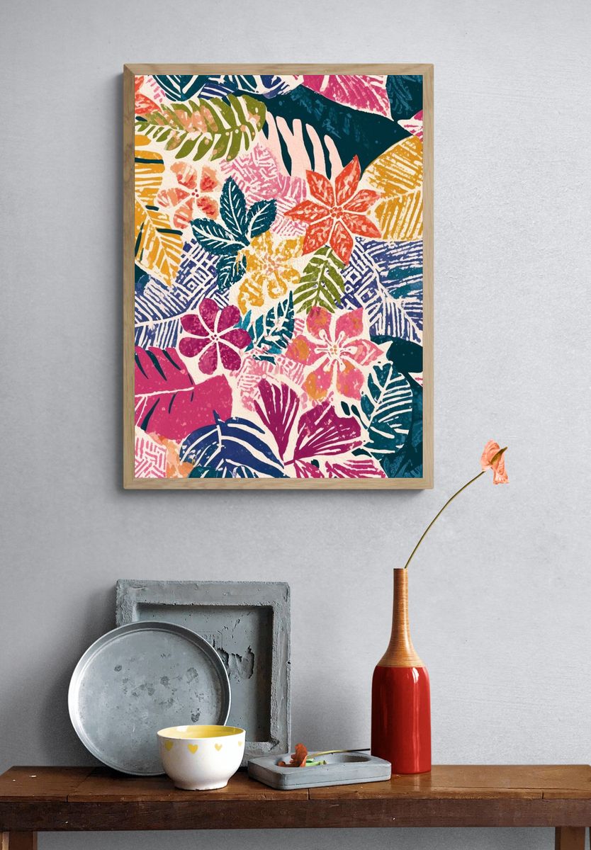 Tropical Leaf Collage Print. — room view 3